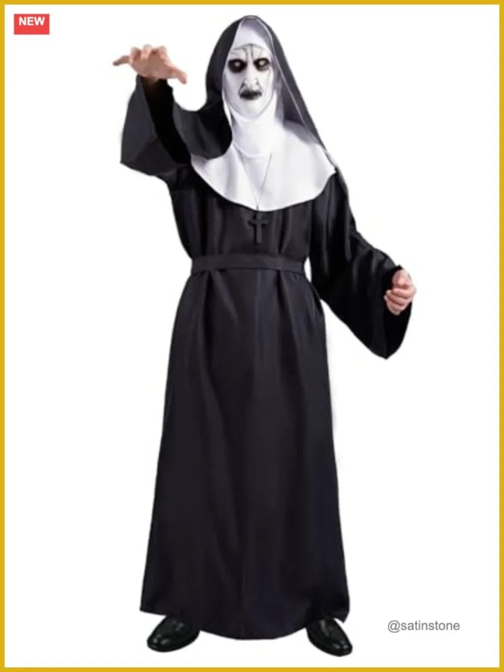 Horror Nun Costume Adult Unisex 5 Piece Set with Mask Dress Polyester Halloween